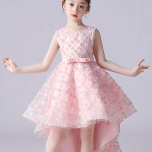 pink jewel neck sleeveless bows formal kids pageant flower girl dresseslace princess dress showprettydress