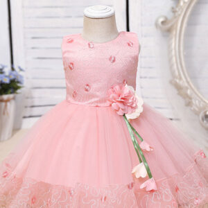 pink jewel neck sleeveless polyester cotton tulle flowers kids party dresses showprettydress