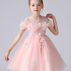 pink jewel neck sleeveless short princess lace flower girl dresses showprettydress