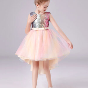 pink jewel neck tulle sleeveless short princess dress bows formal kids pageant flower girl dresses showprettydress