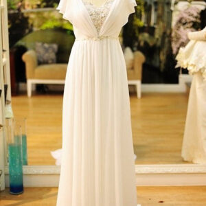 popular vintage wedding dresses bohemia short sleeves beads peals chiffon bridal dress showprettydress