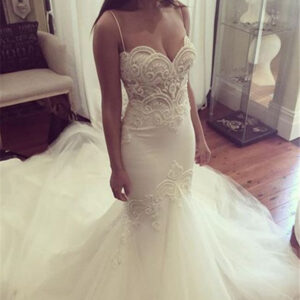 pretty spaghetti straps sweetheart wedding dress summer sheath tulle bridal gown showprettydress