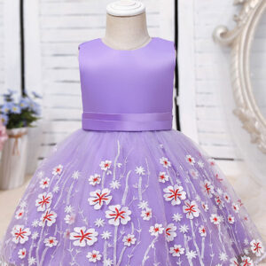purple jewel neck cotton tulle sleeveless short a line embroidered kids party dresses showprettydress