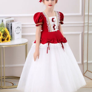 red jewel neck polyester short sleeves short a line embroidered formal kids pageant flower girl dresses showprettydress