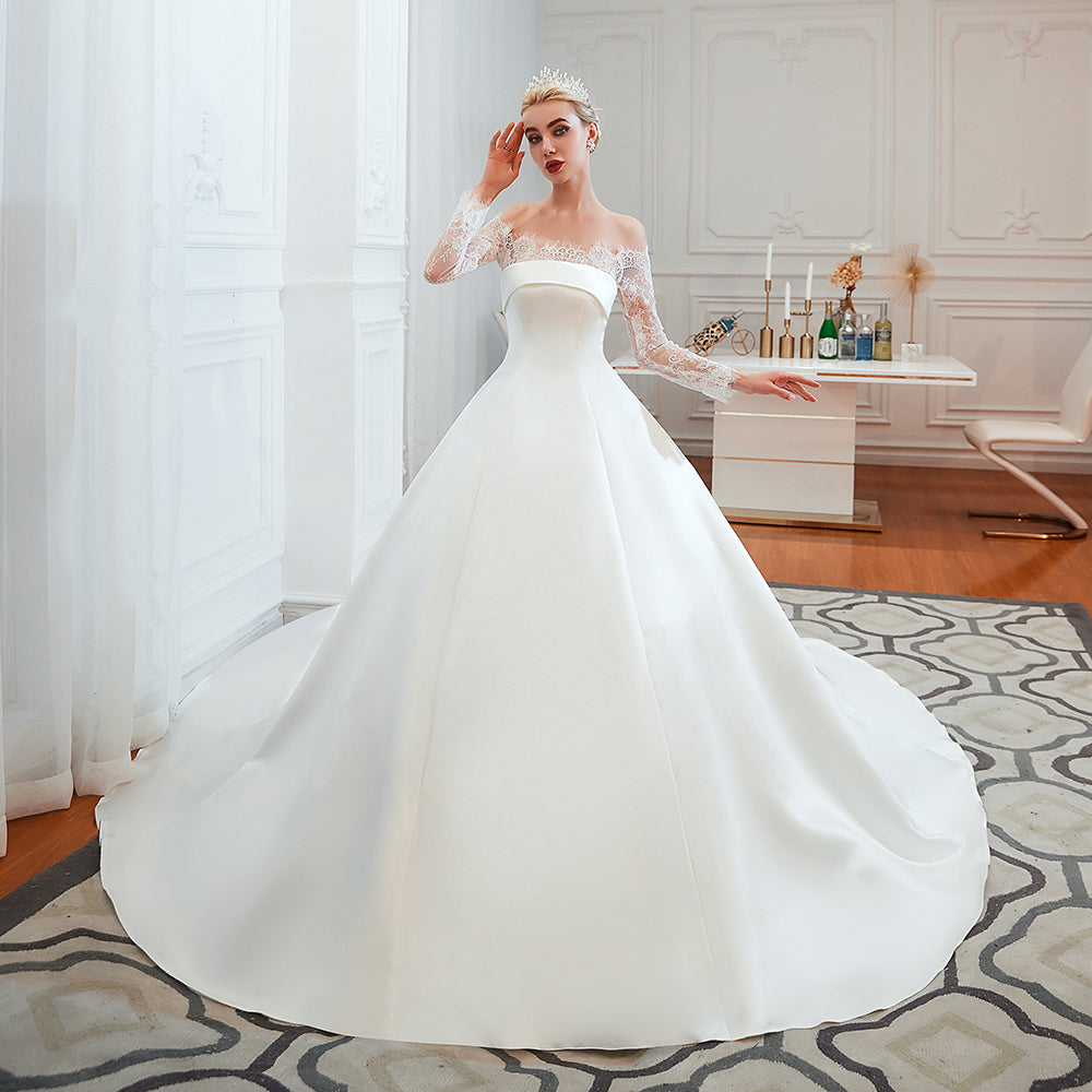 romantic lace long sleevess princess satin wedding dress showprettydress 10 romantic lace long sleevess princess satin wedding dress showprettydress 10