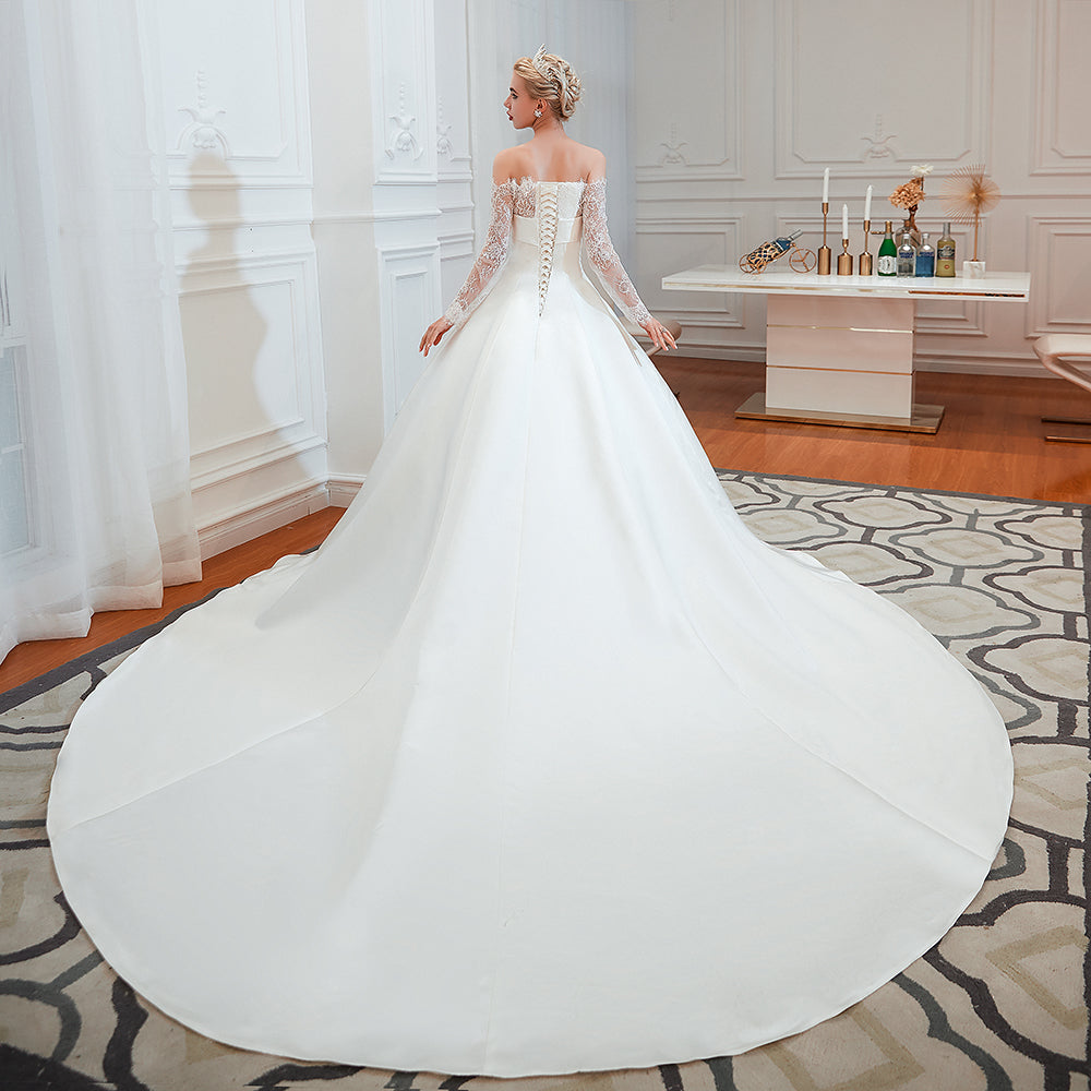 romantic lace long sleevess princess satin wedding dress showprettydress 12 romantic lace long sleevess princess satin wedding dress showprettydress 12