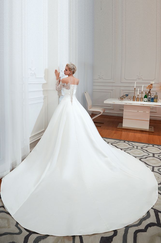 romantic lace long sleevess princess satin wedding dress showprettydress 13 romantic lace long sleevess princess satin wedding dress showprettydress 13