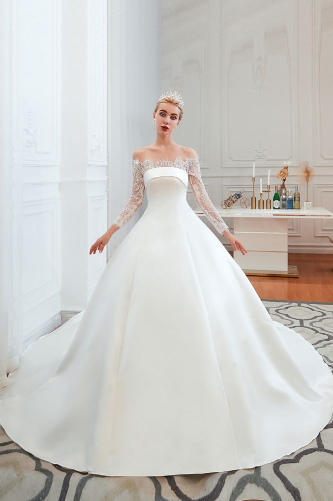 romantic lace long sleevess princess satin wedding dress showprettydress 14 romantic lace long sleevess princess satin wedding dress showprettydress 14