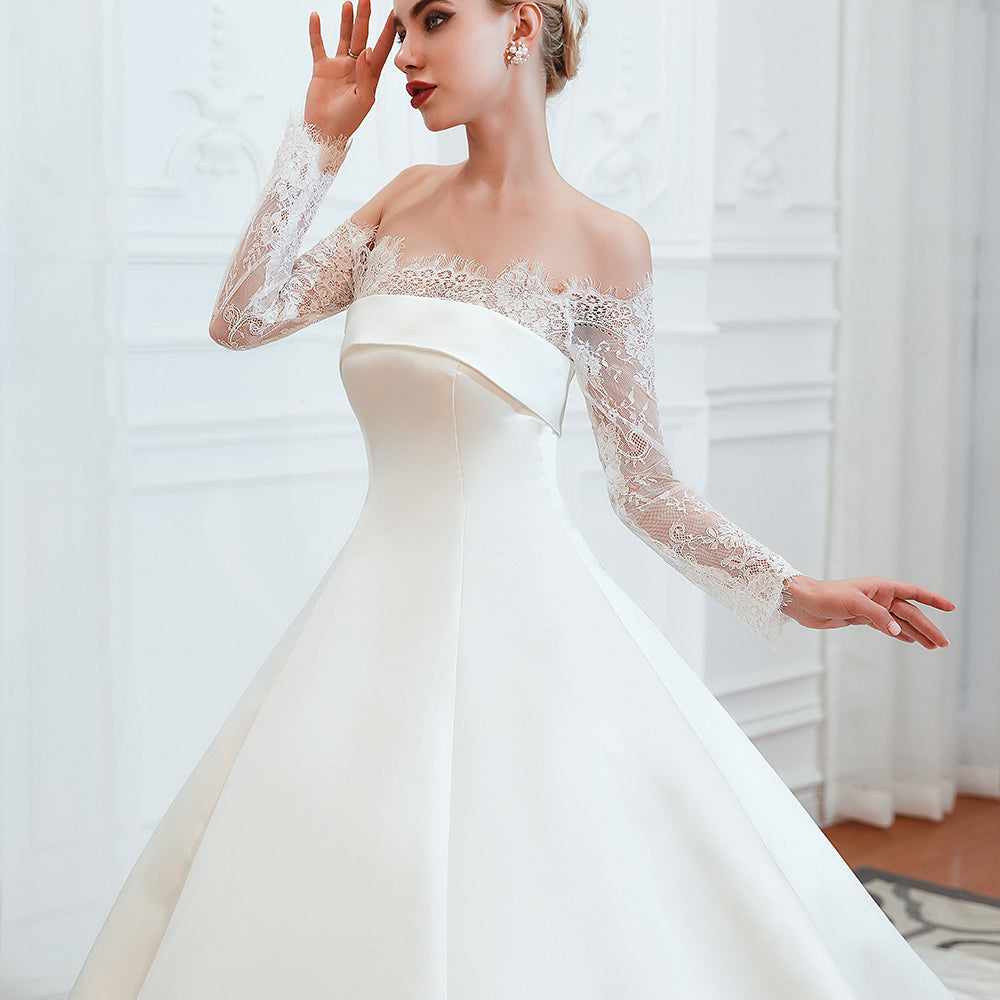 romantic lace long sleevess princess satin wedding dress showprettydress 16 romantic lace long sleevess princess satin wedding dress showprettydress 16