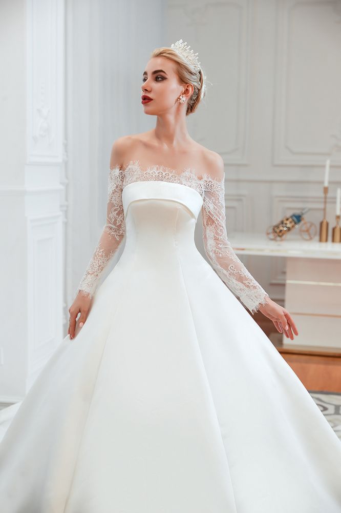 romantic lace long sleevess princess satin wedding dress showprettydress 19 romantic lace long sleevess princess satin wedding dress showprettydress 19