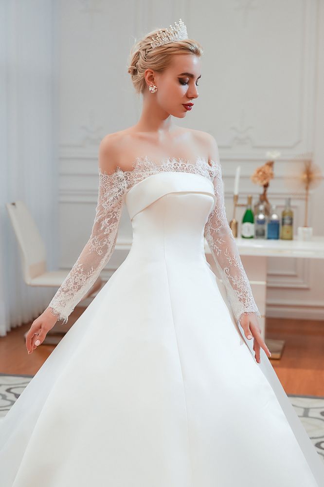 romantic lace long sleevess princess satin wedding dress showprettydress 20 romantic lace long sleevess princess satin wedding dress showprettydress 20