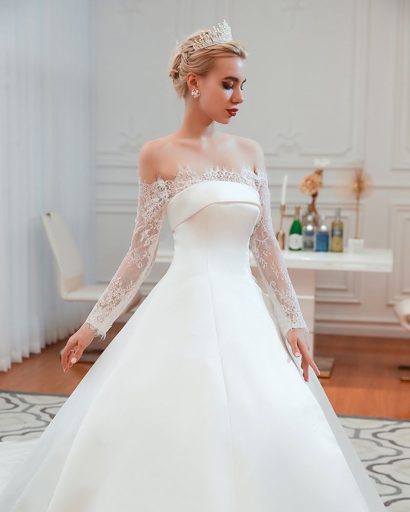 romantic lace long sleevess princess satin wedding dress showprettydress 21 romantic lace long sleevess princess satin wedding dress showprettydress 21