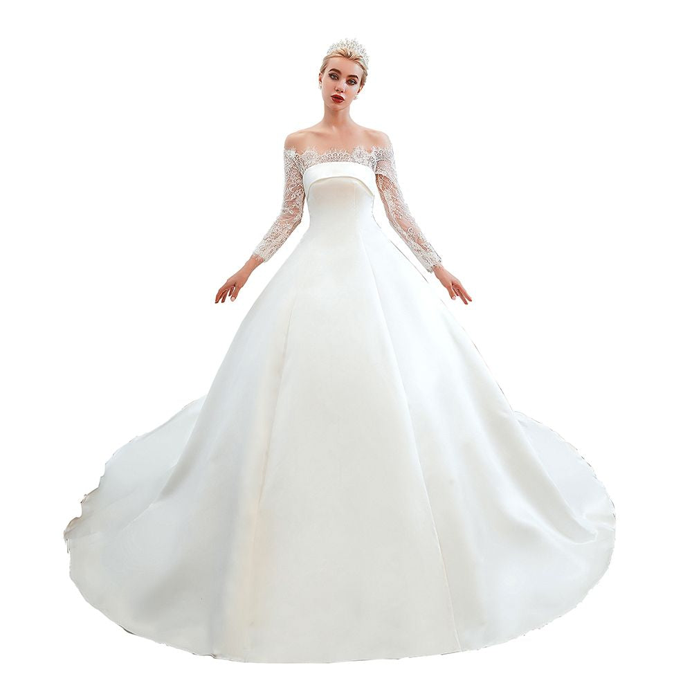 romantic lace long sleevess princess satin wedding dress showprettydress 22 romantic lace long sleevess princess satin wedding dress showprettydress 22