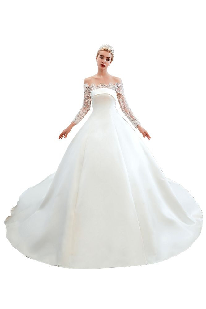 romantic lace long sleevess princess satin wedding dress showprettydress 23 romantic lace long sleevess princess satin wedding dress showprettydress 23