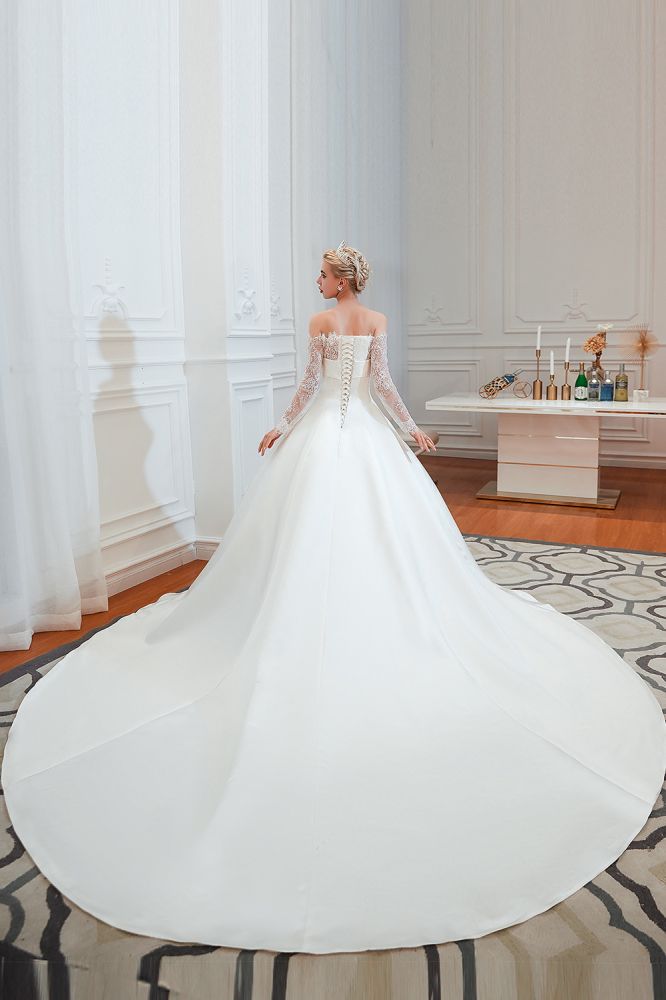 romantic lace long sleevess princess satin wedding dress showprettydress 4 romantic lace long sleevess princess satin wedding dress showprettydress 4