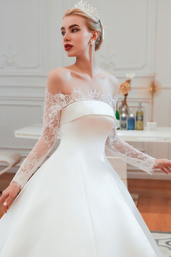 romantic lace long sleevess princess satin wedding dress showprettydress 7 romantic lace long sleevess princess satin wedding dress showprettydress 7