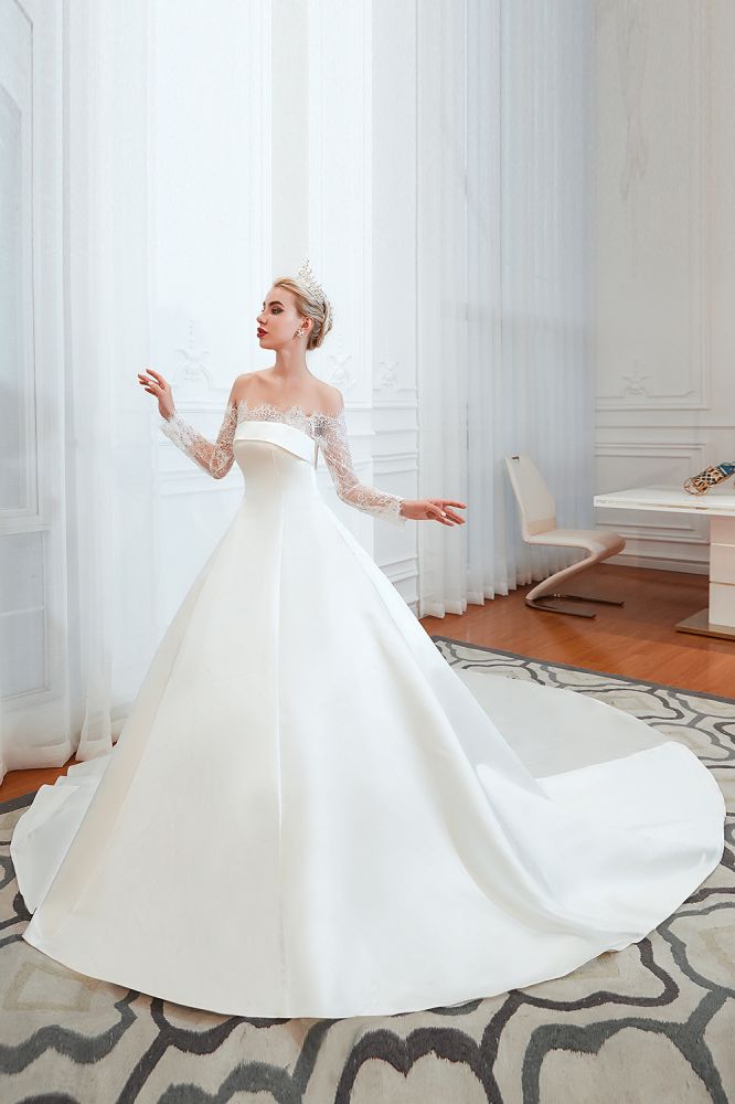 romantic lace long sleevess princess satin wedding dress showprettydress 8 romantic lace long sleevess princess satin wedding dress showprettydress 8