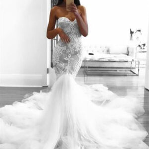 romantic sweetheart lace white sheer wedding dress mermaid bridal gown showprettydress