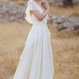 ruched floor length a line v neck chiffon short sleeves wedding dresses showprettydress