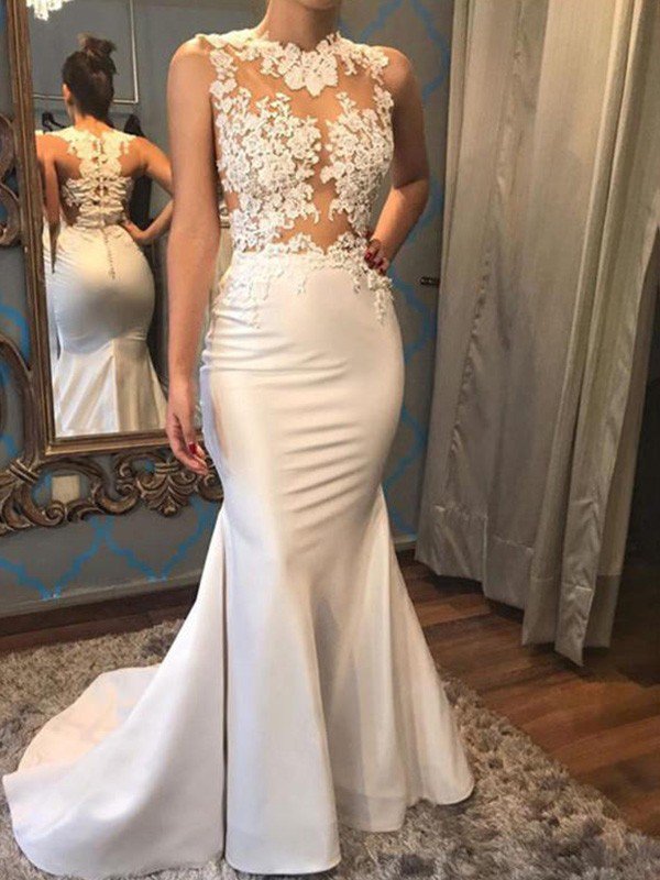 satin mermaid scoop sleeveless applique court train wedding dresses showprettydress 2 satin mermaid scoop sleeveless applique court train wedding dresses showprettydress 2