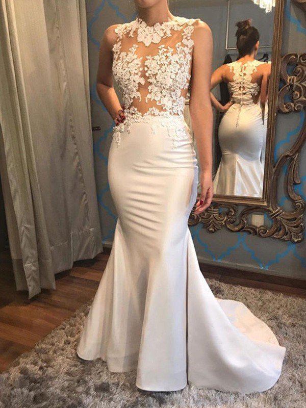 satin mermaid scoop sleeveless applique court train wedding dresses showprettydress 3 satin mermaid scoop sleeveless applique court train wedding dresses showprettydress 3