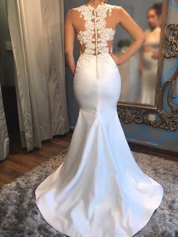 satin mermaid scoop sleeveless applique court train wedding dresses showprettydress 4 satin mermaid scoop sleeveless applique court train wedding dresses showprettydress 4