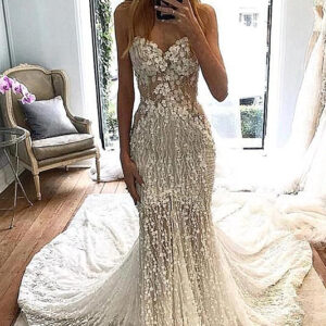 Sheath Strapless Floor Length Tulle Paillette Wedding Dress