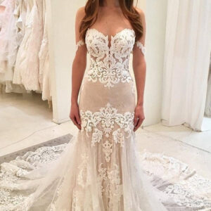 Sheath Sweetheart Floor Length Chapel Tulle Embroidery Wedding Dress