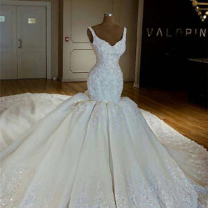 shiny mermaid beading lace straps applique wedding dresses showprettydress