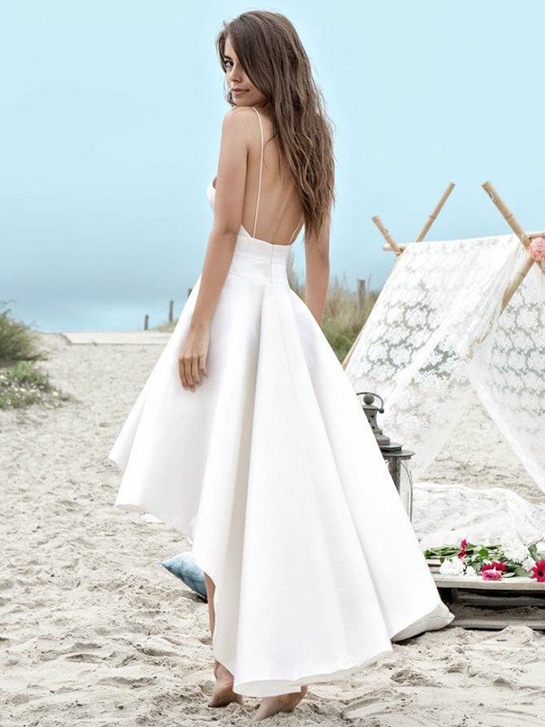 sleeveless a line asymmetrical satin spaghetti straps ruched wedding dresses showprettydress 2 sleeveless a line asymmetrical satin spaghetti straps ruched wedding dresses showprettydress 2