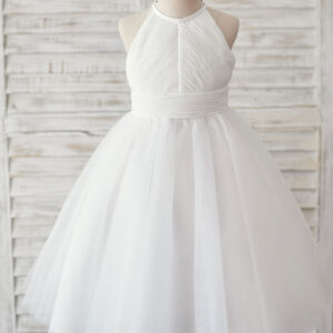 sleeveless crewneck ecru white kids party dresses showprettydress
