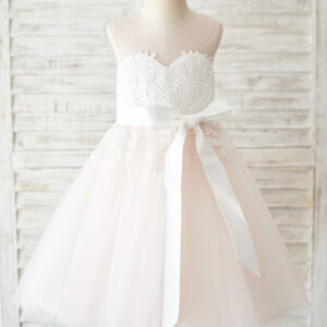sleeveless sash formal tulle lace kids pageant flower girl dresses showprettydress