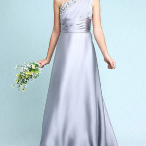 sliver one shoulder elastic woven satin sleeveless a line beaded kids party dresses showprettydress
