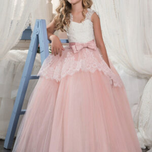 soft pink kids dress lace bows a line girls pageant dress showprettydress