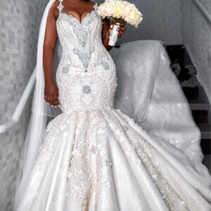 spaghetti strap luxurious sweetheart wedding dress beading appliques mermaid bridal dresses showprettydress
