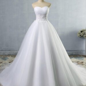 strapless lace appliques ball gown wedding dresses sleeveless bridal gowns with sweep train showprettydress