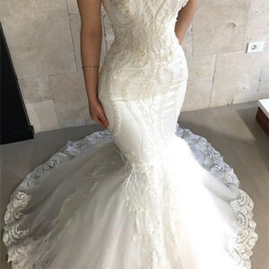straps fit and flare beads appliques wedding dresses sleeveless tulle lace bridal gowns showprettydress