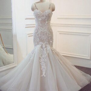 Stunning Long Mermaid Spaghetti Strap Lace Wedding Dresses