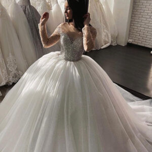 stylish glitter sequins aline ball gown long sleevess bridal gown showprettydress