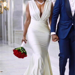 stylish long deep v neck sleeveless straps mermaid wedding dresses showprettydress