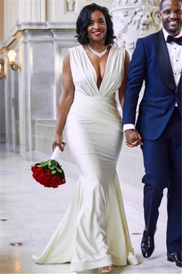 stylish long deep v neck sleeveless straps mermaid wedding dresses showprettydress stylish long deep v neck sleeveless straps mermaid wedding dresses showprettydress