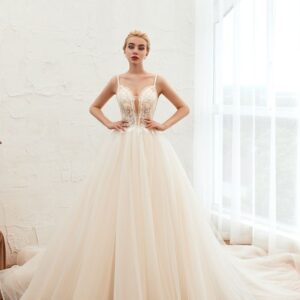 summber beach spaghetti straps ivory ball gown wedding dress online showprettydress