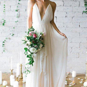 sweep train a line sleeveless ruffless chiffon spaghetti straps wedding dresses showprettydress