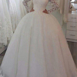 sweep train applique ball gown off the shoulder lace long sleevess wedding dresses showprettydress