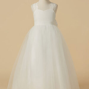 sweetheart neck tulle sleeveless floor length a line applique kids party dresses showprettydress