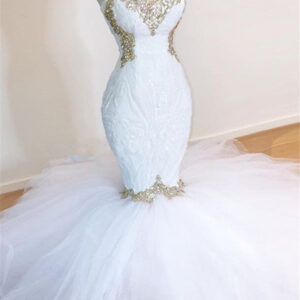 sweetheart sleeveless lace tulle appliques sequins mermaid wedding bridal gowns showprettydress