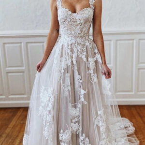 sweetheart straps 3d floral lace aline wedding dress showprettydress
