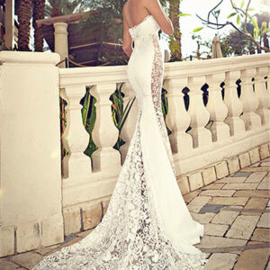 sweetheart white lace wedding dresses mermaid zipper sleeveless bridal dresses showprettydress