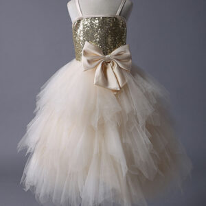 thin straps gold sequin champagne tulle ruffle flower girl dress showprettydress