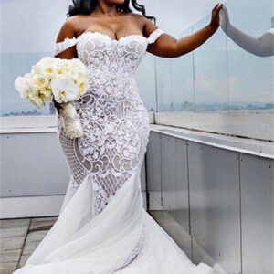 tulle court train mermaid sleeveless off the shoulder ruffless wedding dresses showprettydress